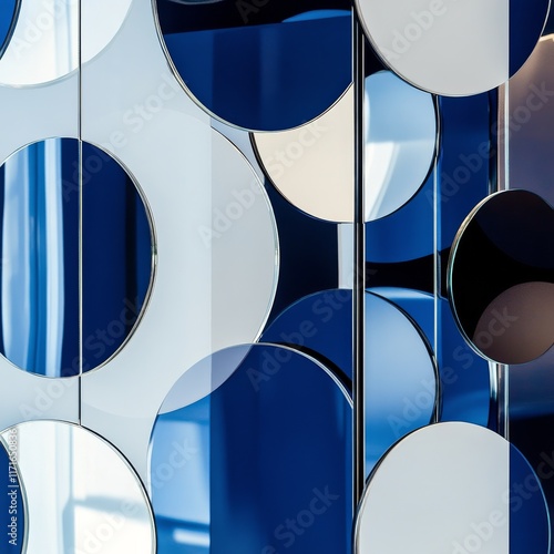 Unique arrangement of circular mirrors on a modern wall in a stylish interior...