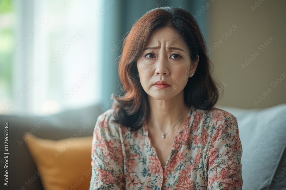 Family crisis. Asian wife crying on the sofa after husband cheating on her. Generative AI Family crisis. Asian wife crying on the sofa after husband cheating on her. Generative AI