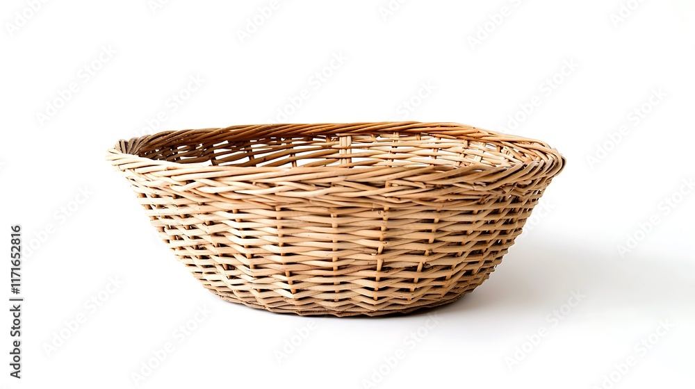 Isolated rustic wicker basket with a natural finish isolated on solid white background. Isolated rustic wicker basket with a natural finish isolated on solid white background.