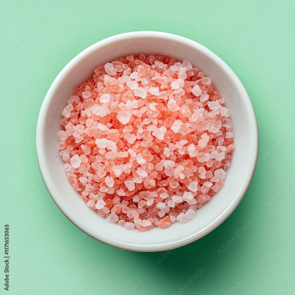 Pink Himalayan salt in a white bowl on a mint green surface enhances any culinary experience Pink Himalayan salt in a white bowl on a mint green surface enhances any culinary experience