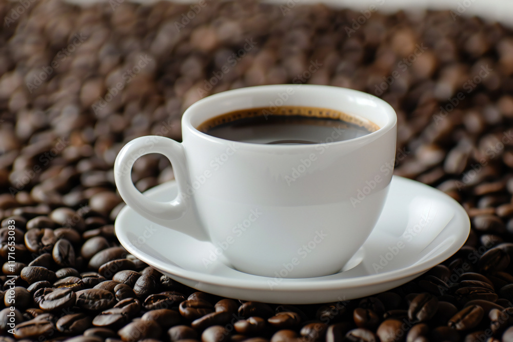 Freshly Brewed Espresso in a Coffee Cup with Creamy Swirl, Surrounded by Roasted Coffee Beans for a Rich Coffee Experience Freshly Brewed Espresso in a Coffee Cup with Creamy Swirl, Surrounded by Roasted Coffee Beans for a Rich Coffee Experience