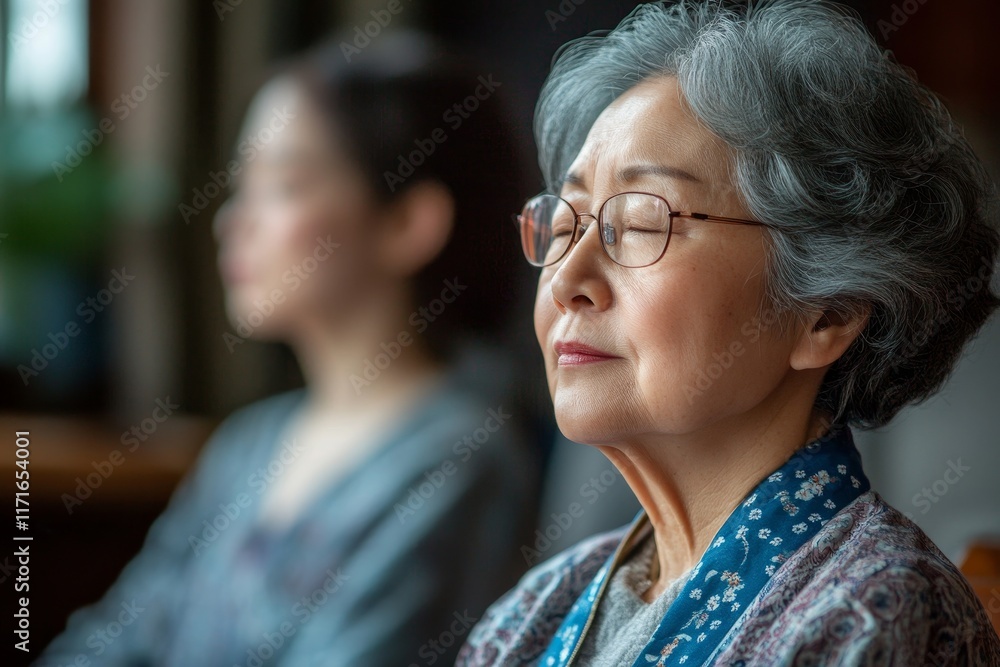 well being meditation. Asian women sit in the living room and practice mindfulness by focusing on breath concentrate. Generative AI well being meditation. Asian women sit in the living room and practice mindfulness by focusing on breath concentrate. Generative AI
