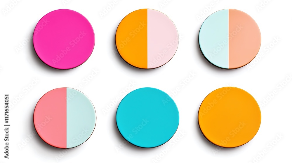 Isolated set of colorful round coasters with modern design isolated on solid white background. Isolated set of colorful round coasters with modern design isolated on solid white background.