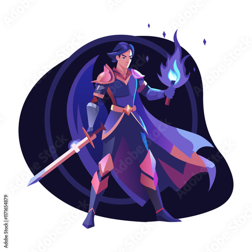 A flat illustration of a fighter mage