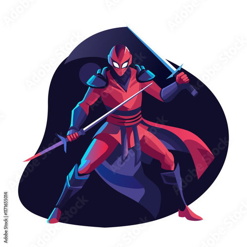 Masked swordsman character illustration in flat style