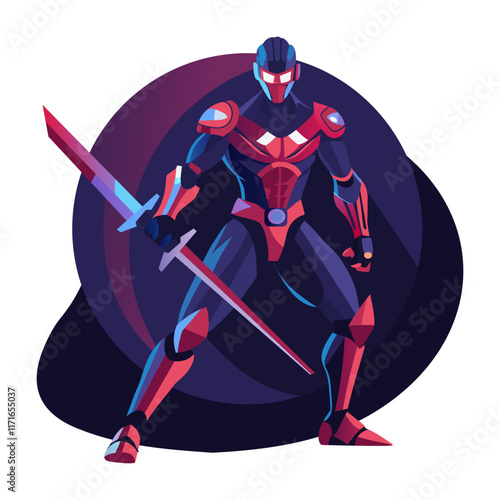 A flat style illustration of a game warrior