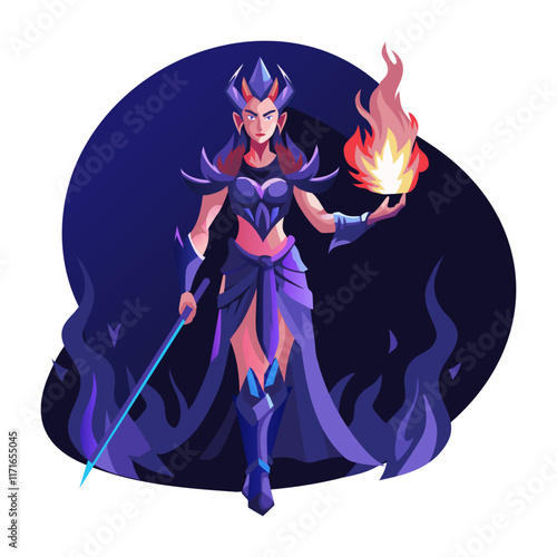Flat character illustration of a sorceress