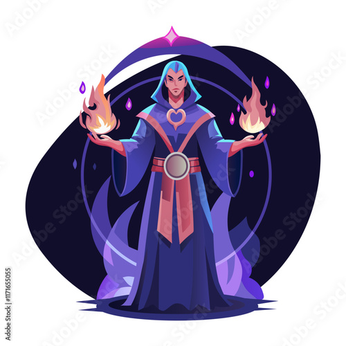 A flat character illustration of a fire mage