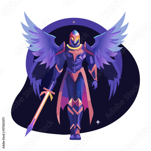 Angelic knight character illustration in flat style