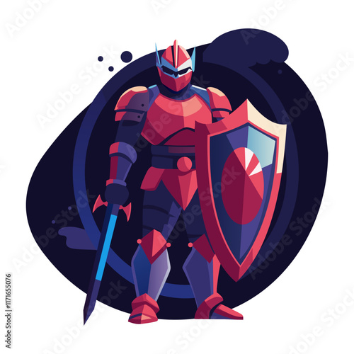 A flat style illustration of armoured battler character