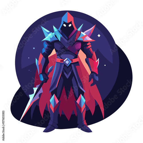 A flat style illustration of masked assassin
