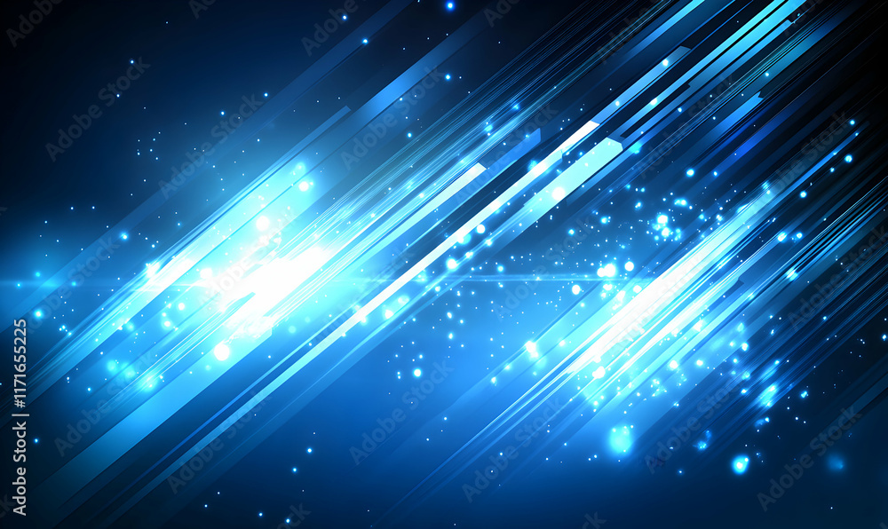 Obraz premium Dynamic blue abstract background with glowing streaks and particles, ideal for technology, energy, or futuristic designs.