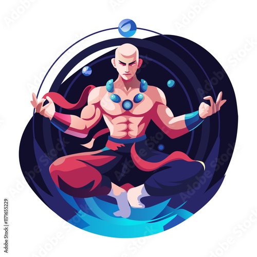 A flat style illustration of a kungfu monk