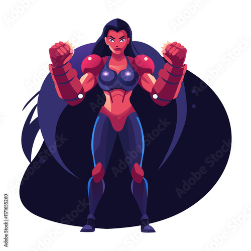 A flat character illustration of female boxer