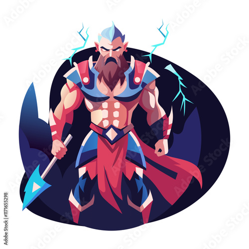 A flat character illustration of thunder god