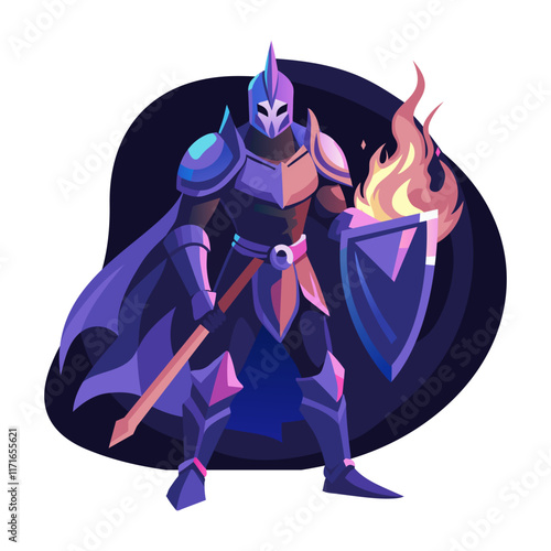 Flaming knight flat character illustration