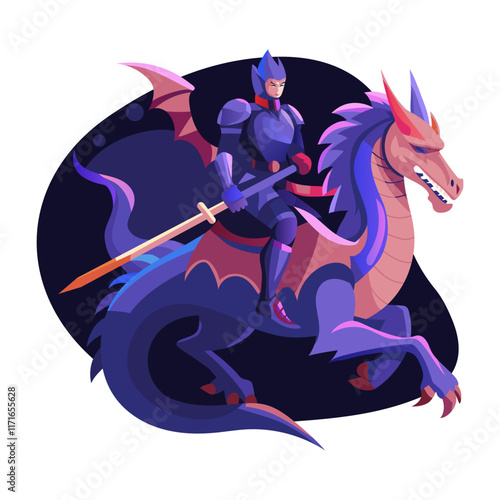 Dragon rider illustration in flat style