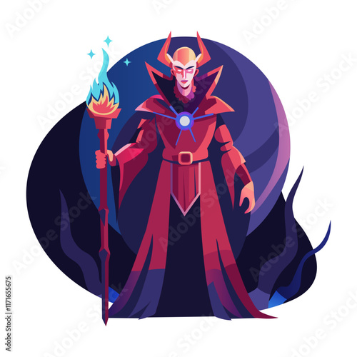 Flat character illustration of a demon sorcerer