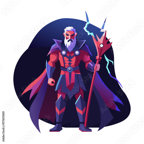 A flat style illustration of old spellcaster