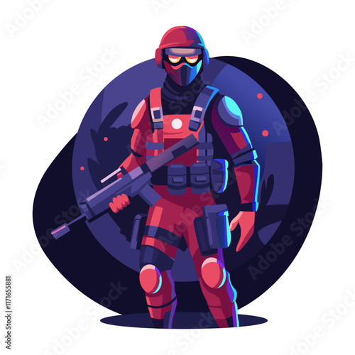Tactical soldier, flat character illustration