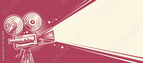 Cinema movie film festival poster design background. Retro banner vector illustration