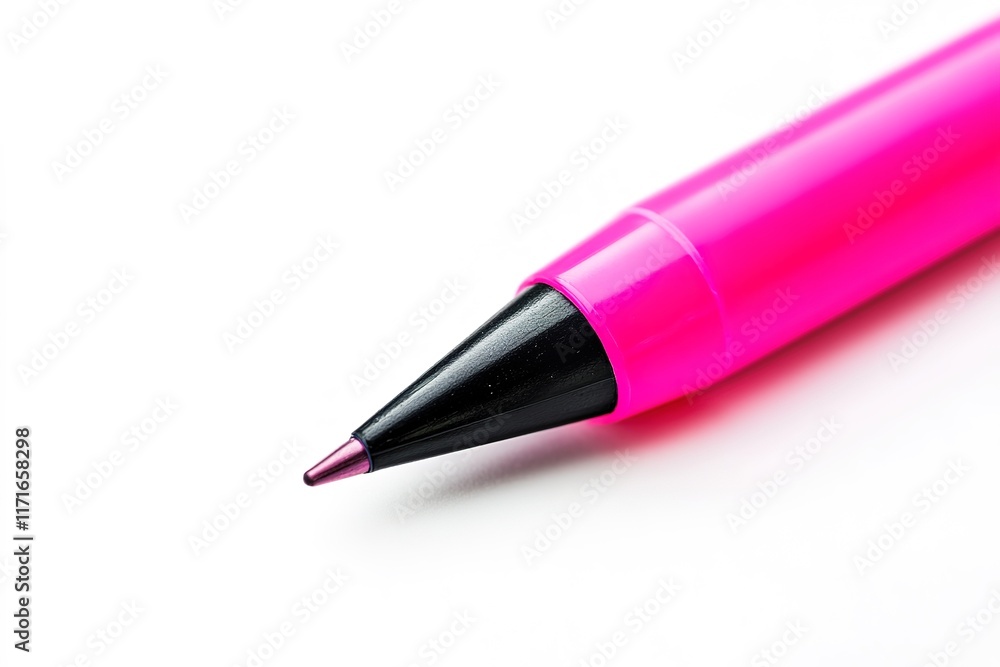 Vivid pink pen with sleek black tip resting on clean white surfa Vivid pink pen with sleek black tip resting on clean white surfa