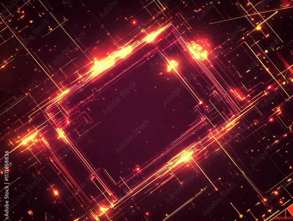 Fototapeta premium Abstract Red And Gold Digital Network Frame