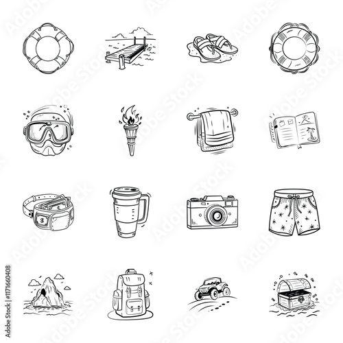 Set of Summer Holidays Doodle Icons

