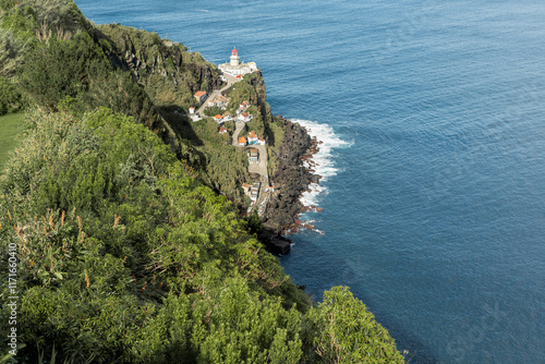 view of the sea from the cliff. Vies to the lighthouse and road