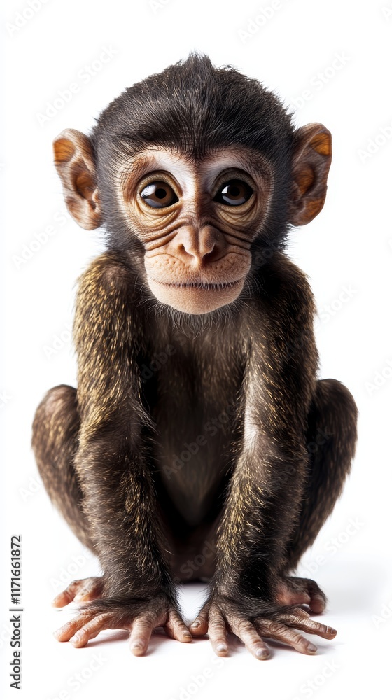 Naklejka premium Isolated Monkey on White Background, suitable for wildlife and conservation projects