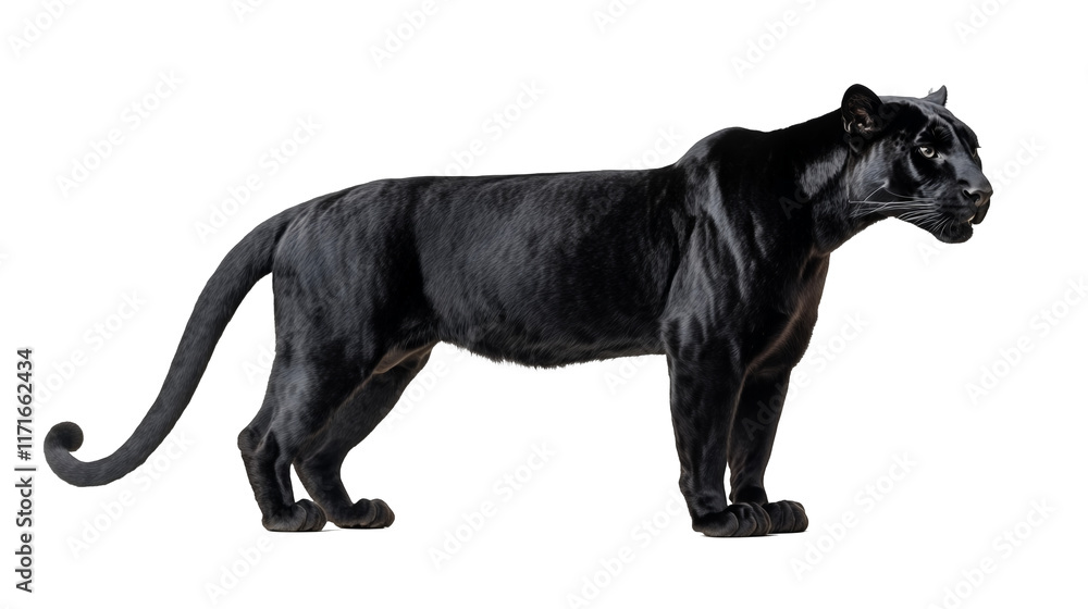 A sleek panther with a glossy black coat isolated on a transparent background, PNG A sleek panther with a glossy black coat isolated on a transparent background, PNG
