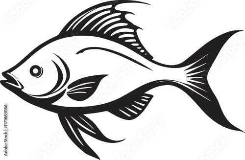 A black silhouette of a fish Design element for logo,  Fish vector illustration vector clip art, label, emblem, sign, brand mark. Vector template for Fishing.