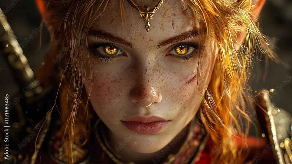 Close-Up of Elven Warrior Woman's Eyes - Animated Video Close-Up of Elven Warrior Woman's Eyes - Animated Video