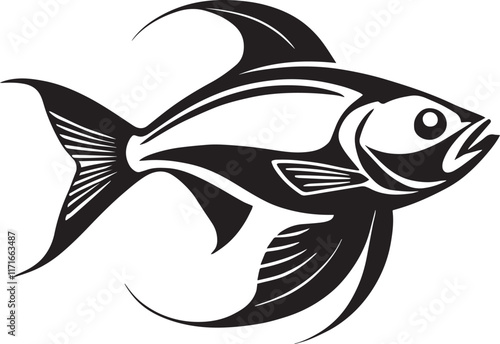 A black silhouette of a fish Design element for logo,  Fish vector illustration vector clip art, label, emblem, sign, brand mark. Vector template for Fishing.