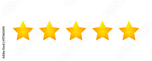 Five stars rating icon set. Yellow 5 star customer product review. Rating, feedback, quality transparent png and vector