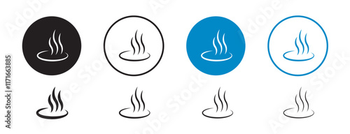 Set of 8 "Onsen" icons with an unexpanded vector & 1 silhouette - Simple onsen icon with steam rising from hot water. Perfect for spa, relaxation, and Japanese culture themes