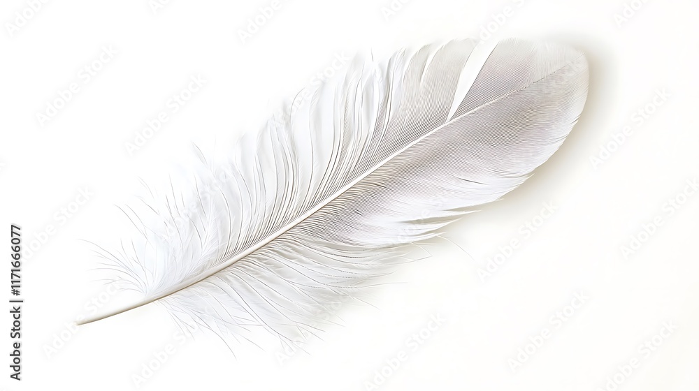 Obraz premium Isolated white bird feather with delicate details isolated on solid white background.