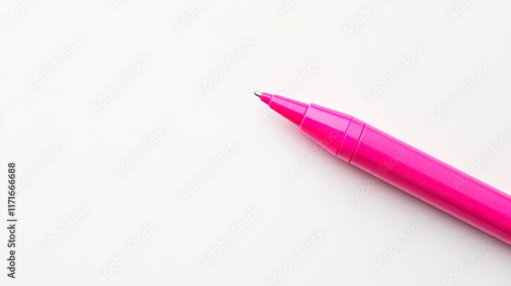 Bright pink pen rests on clean white surface, inviting creativit Bright pink pen rests on clean white surface, inviting creativit