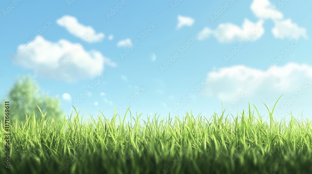 Beautiful sunny spring meadow with green grass and blue sky. Abstract background with light bokeh and space for text. Beautiful sunny spring meadow with green grass and blue sky. Abstract background with light bokeh and space for text.