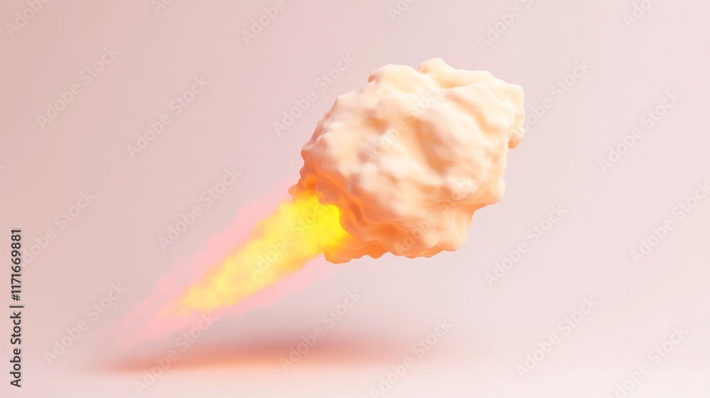 A surreal image of a fluffy cloud emitting a bright orange flame, creating a striking contrast against a soft background.