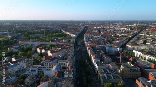 Elevated Trainstation Eberswalder in berlin. Smooth aerial view flight drone photo