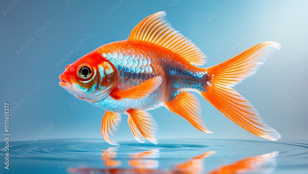 A vibrant orange goldfish with elegant fins gracefully swimming in a clear aquarium, surrounded by bubbles and soft lighting.
A vibrant orange goldfish with elegant fins gracefully swimming in a clear aquarium, surrounded by bubbles and soft lighting.