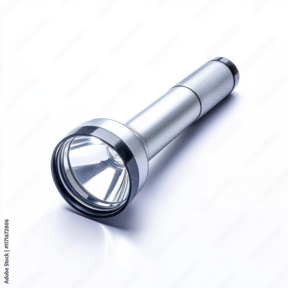 Metallic Silver Flashlight Isolated on a white background Metallic Silver Flashlight Isolated on a white background