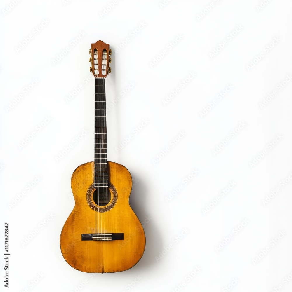 Obraz premium Classical Acoustic Guitar with Honey-Colored Wood Isolated on A White Background