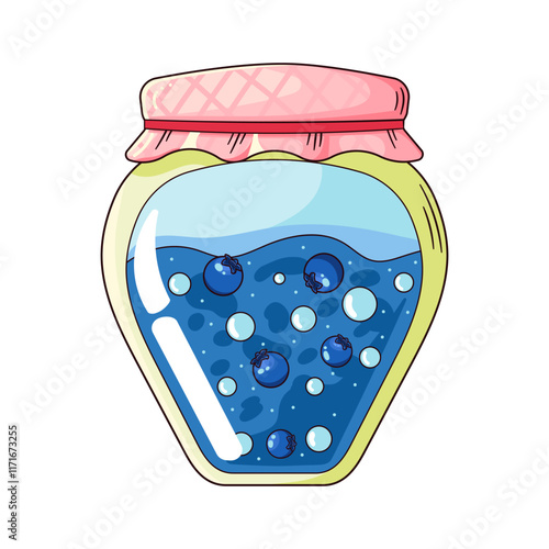 Cartoon Jar of Blueberry Jam with berries Inside