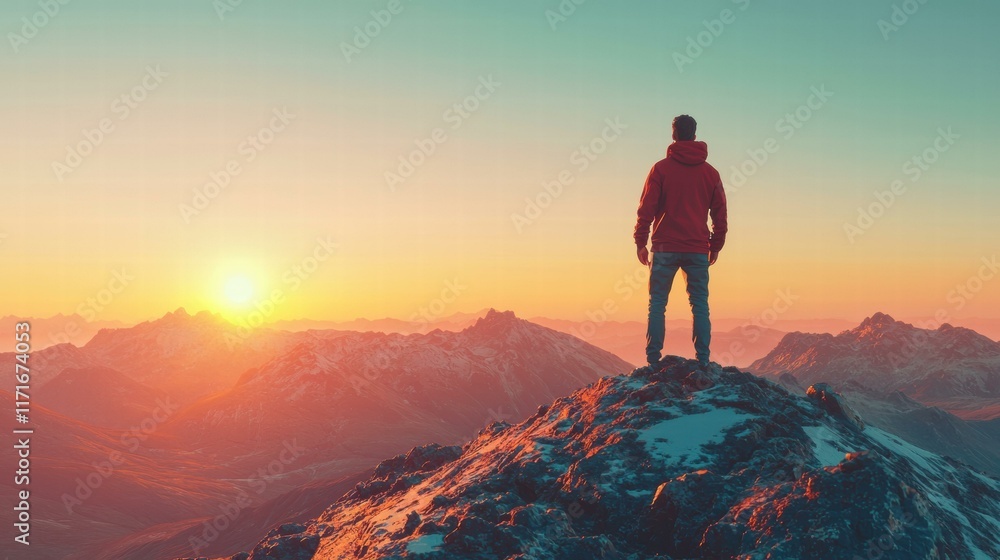 Fototapeta premium Sunrise view from a mountain peak. AI.