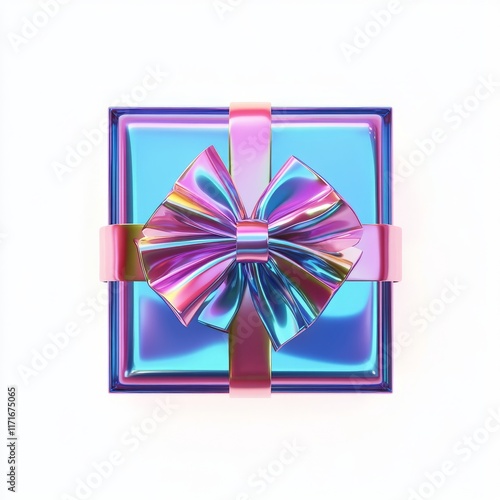 Gift Box with Colorful Bow Isolated On White Background