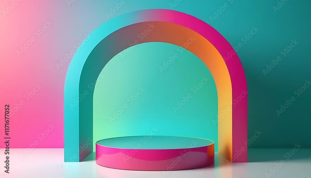 A serene pastel design featuring a smooth arch podium for product presentation, mockup.