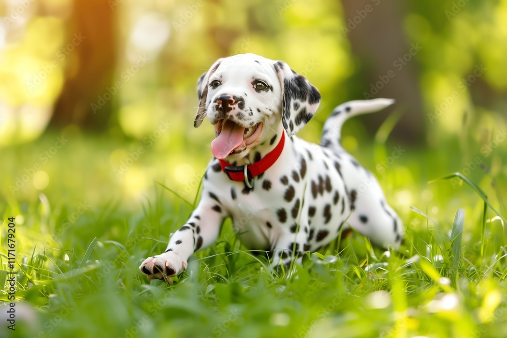 a small Dalmatian dog playing in house garden a small Dalmatian dog playing in house garden