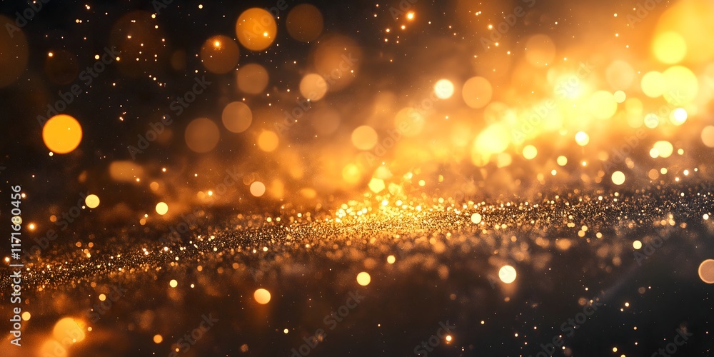 Obraz premium Golden sunlight effect with sparkling rays and glowing stars on a black background. This vector illustration is perfect for creating a sense of wonder and elegance, suitable for astronomy, technology